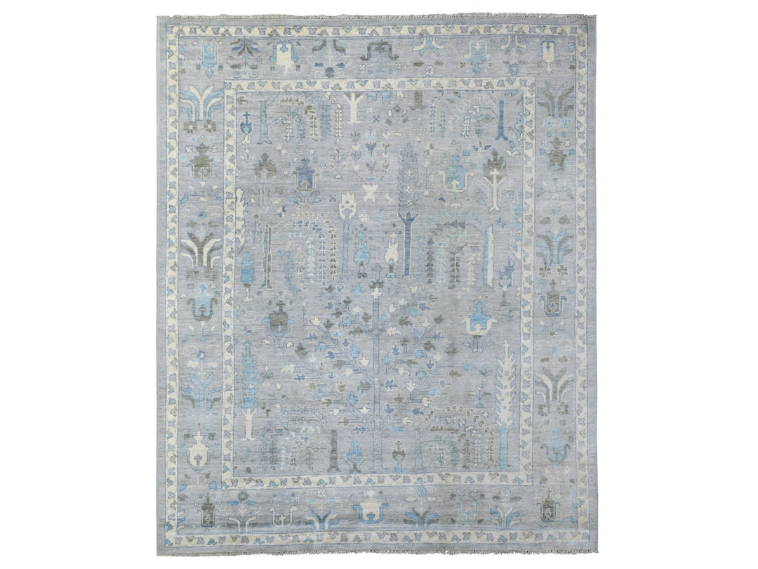 8'2" x 9'10" New Hand Knotted Grey Wool Rectangle Oriental Rug - MOA10271708
