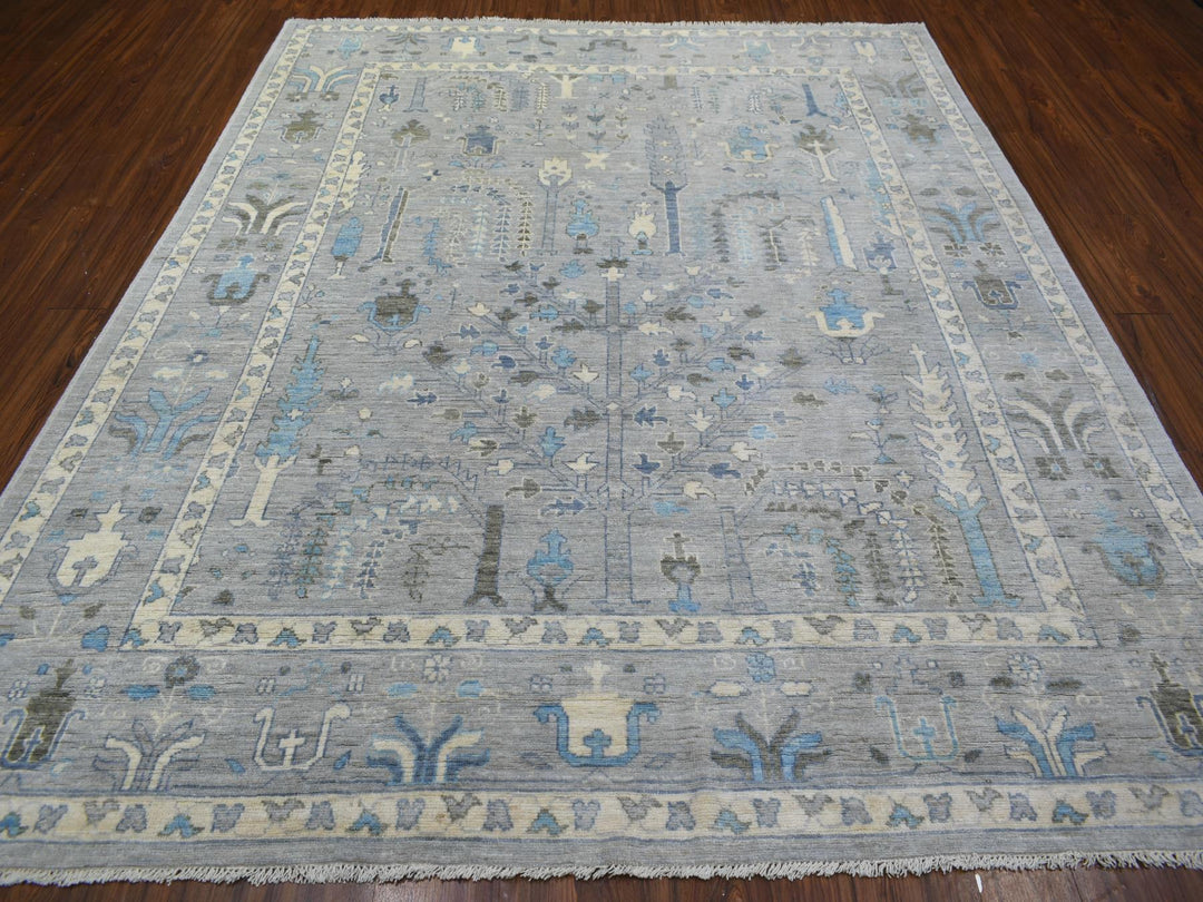 8'2" x 9'10" New Hand Knotted Grey Wool Rectangle Oriental Rug - MOA10271708
