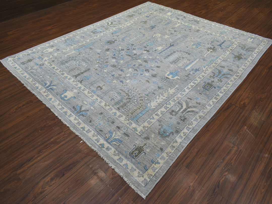 8'2" x 9'10" New Hand Knotted Grey Wool Rectangle Oriental Rug - MOA10271708