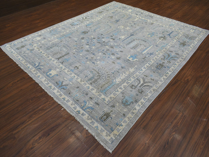 8'2" x 9'10" New Hand Knotted Grey Wool Rectangle Oriental Rug - MOA10271708