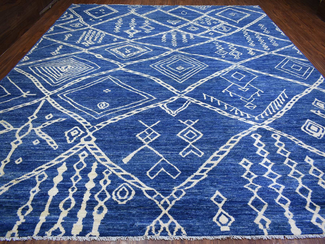 12'3" x 14'3" New Hand Knotted Blue Wool Rectangle Oriental Rug - MOA10271714