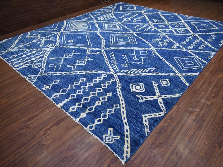 12'3" x 14'3" New Hand Knotted Blue Wool Rectangle Oriental Rug - MOA10271714