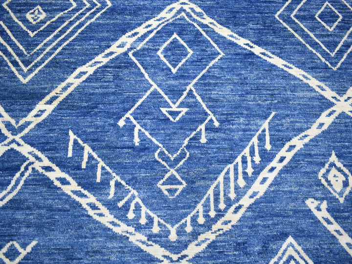 12'3" x 14'3" New Hand Knotted Blue Wool Rectangle Oriental Rug - MOA10271714