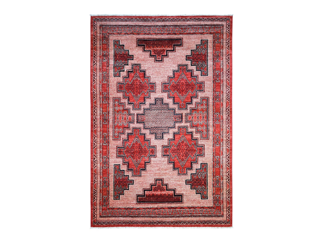 5'10" x 8'10" New Hand Knotted Red Wool Rectangle Oriental Rug - MOA10271729