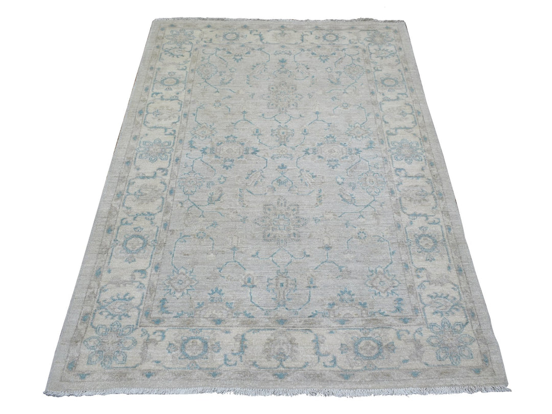 4'0" x 5'9" New Hand Knotted Ivory Wool Rectangle Oriental Rug - MOA10271733