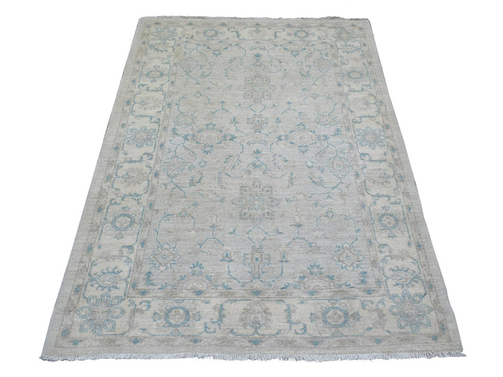 4'0" x 5'9" New Hand Knotted Ivory Wool Rectangle Oriental Rug - MOA10271733