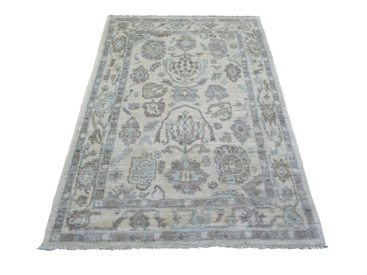 4'0" x 5'9" New Hand Knotted Ivory Wool Rectangle Oriental Rug - MOA10271759