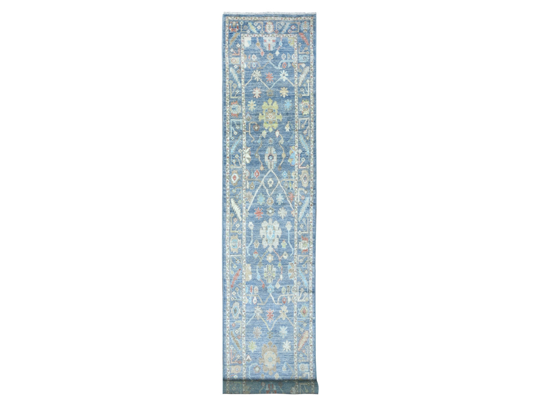 2'8" x 16'4" New Hand Knotted Blue Wool Runner Oriental Rug - MOA10271764