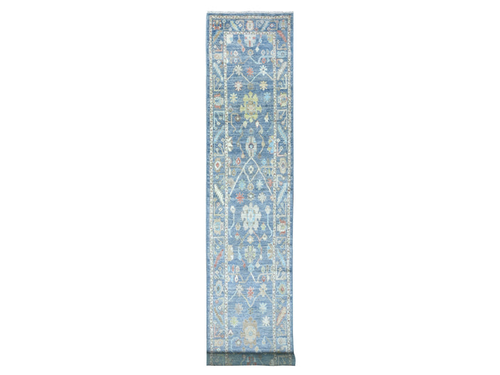 2'8" x 16'4" New Hand Knotted Blue Wool Runner Oriental Rug - MOA10271764