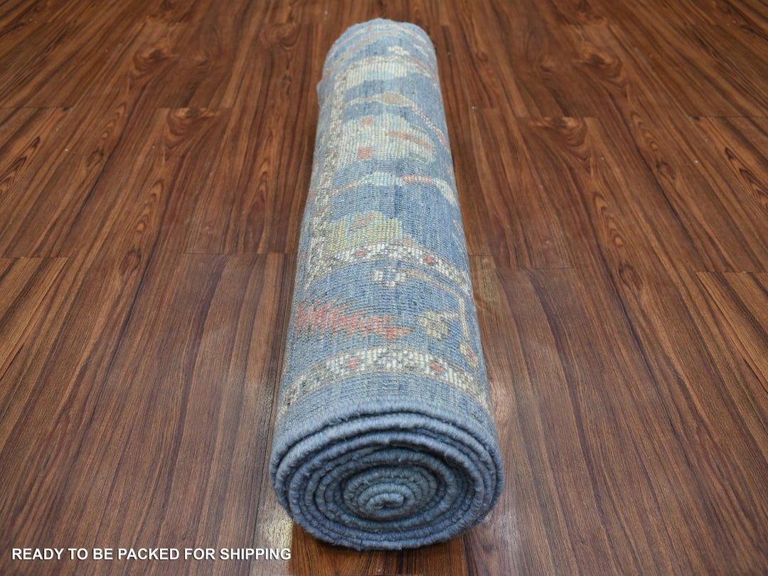 2'8" x 16'4" New Hand Knotted Blue Wool Runner Oriental Rug - MOA10271764