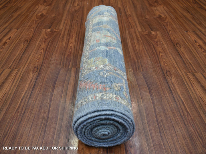 2'8" x 16'4" New Hand Knotted Blue Wool Runner Oriental Rug - MOA10271764