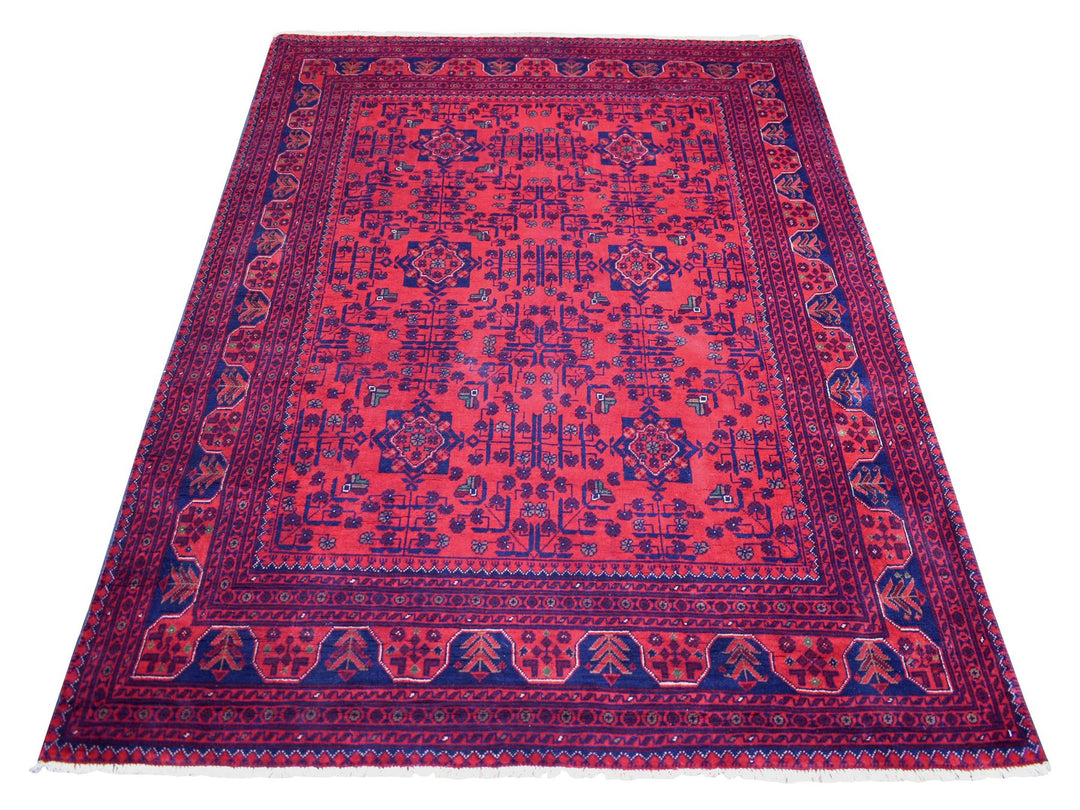4'10" x 6'3" New Hand Knotted Red Wool Rectangle Oriental Rug - MOA10271792
