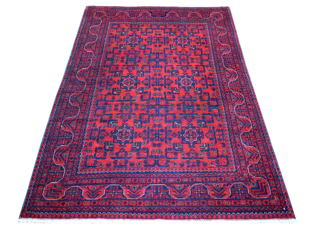 4'4" x 6'3" New Hand Knotted Red Wool Rectangle Oriental Rug - MOA10271798