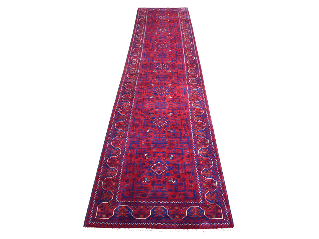 2'8" x 12'9" New Hand Knotted Red Wool Runner Oriental Rug - MOA10271815