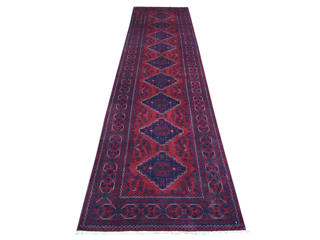 3'0" x 12'8" New Hand Knotted Red Wool Runner Oriental Rug - MOA10271825