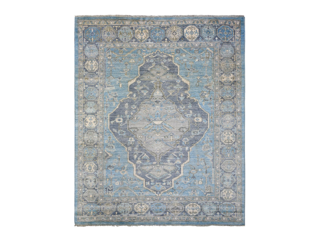 8'0" x 9'6" New Hand Knotted Blue Wool Rectangle Oriental Rug - MOA10271832