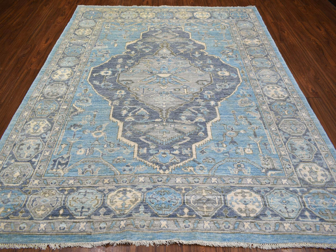 8'0" x 9'6" New Hand Knotted Blue Wool Rectangle Oriental Rug - MOA10271832