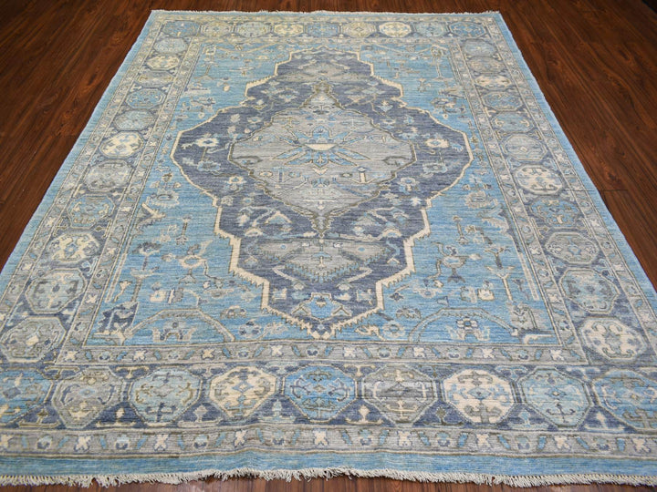 8'0" x 9'6" New Hand Knotted Blue Wool Rectangle Oriental Rug - MOA10271832