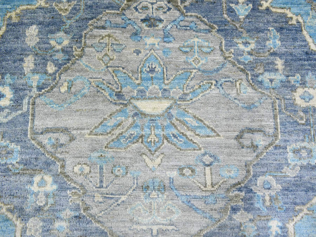 8'0" x 9'6" New Hand Knotted Blue Wool Rectangle Oriental Rug - MOA10271832