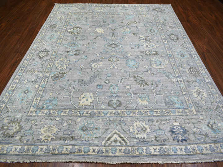 8'1" x 10'4" New Hand Knotted Grey Wool Rectangle Oriental Rug - MOA10271839