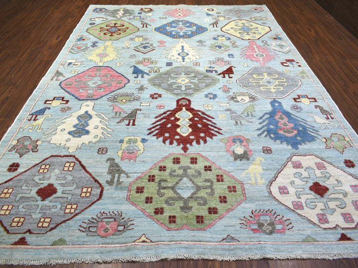 8'10" x 11'8" New Hand Knotted Blue Wool Rectangle Oriental Rug - MOA10271847
