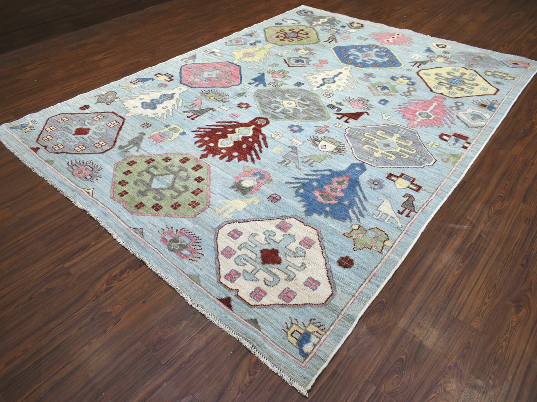 8'10" x 11'8" New Hand Knotted Blue Wool Rectangle Oriental Rug - MOA10271847