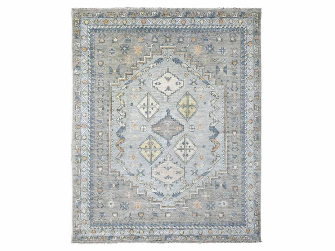 8'0" x 9'10" New Hand Knotted Grey Wool Rectangle Oriental Rug - MOA10271865
