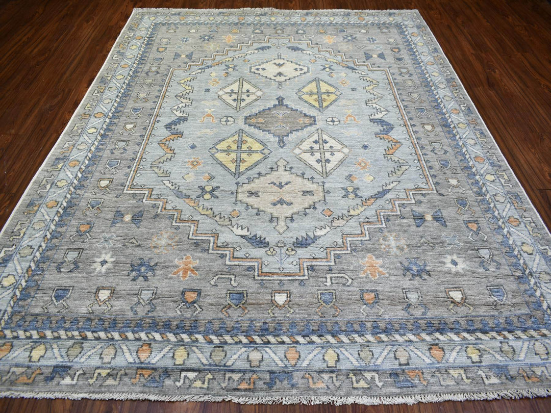 8'0" x 9'10" New Hand Knotted Grey Wool Rectangle Oriental Rug - MOA10271865