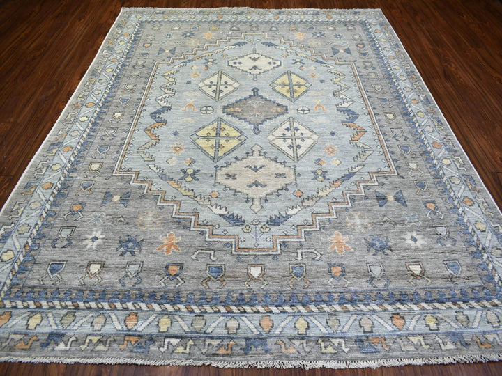 8'0" x 9'10" New Hand Knotted Grey Wool Rectangle Oriental Rug - MOA10271865