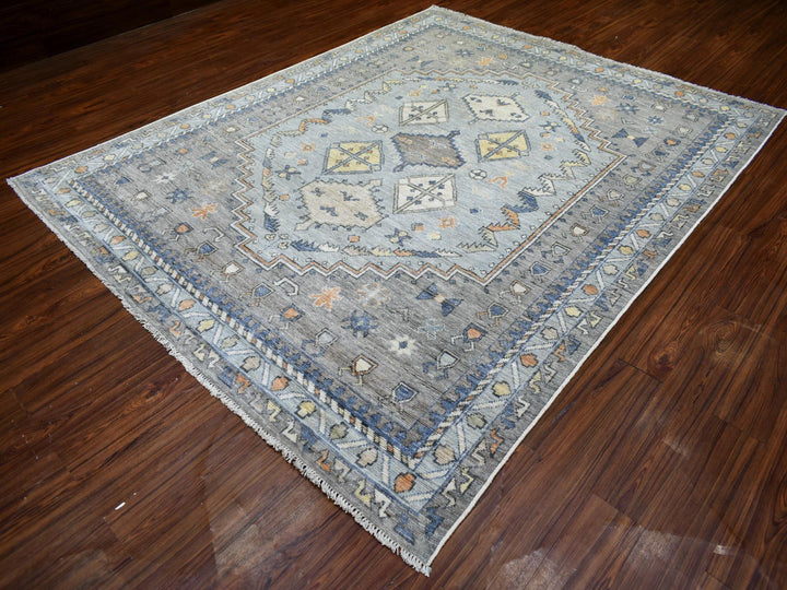 8'0" x 9'10" New Hand Knotted Grey Wool Rectangle Oriental Rug - MOA10271865