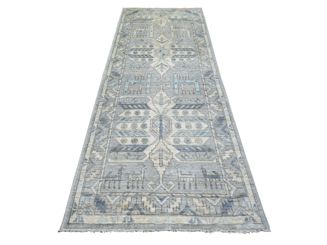 4'0" x 10'0" New Hand Knotted Grey Wool Runner Oriental Rug - MOA10271871