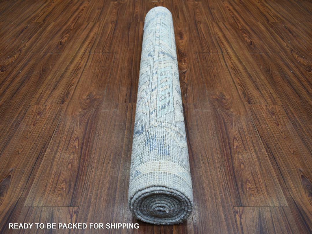 4'0" x 10'0" New Hand Knotted Grey Wool Runner Oriental Rug - MOA10271871