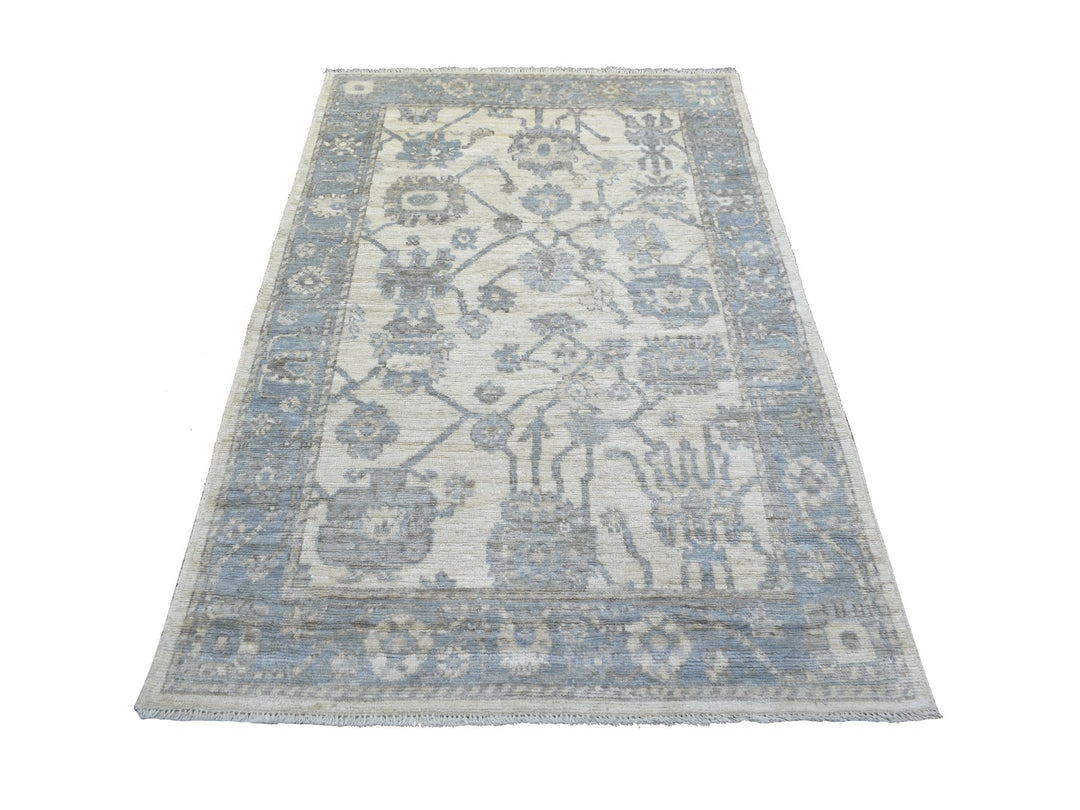 4'1" x 6'1" New Hand Knotted Ivory Wool Rectangle Oriental Rug - MOA10271875