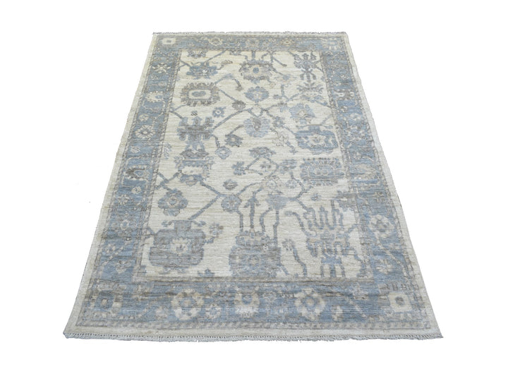 4'1" x 6'1" New Hand Knotted Ivory Wool Rectangle Oriental Rug - MOA10271875