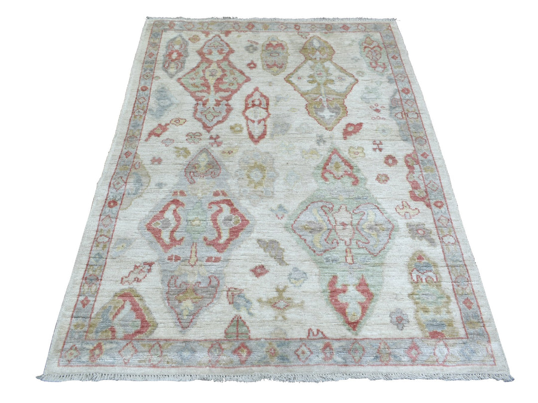 4'2" x 5'7" New Hand Knotted Ivory Wool Rectangle Oriental Rug - MOA10271877
