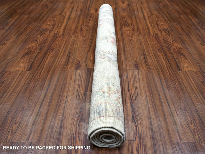 4'2" x 5'7" New Hand Knotted Ivory Wool Rectangle Oriental Rug - MOA10271877