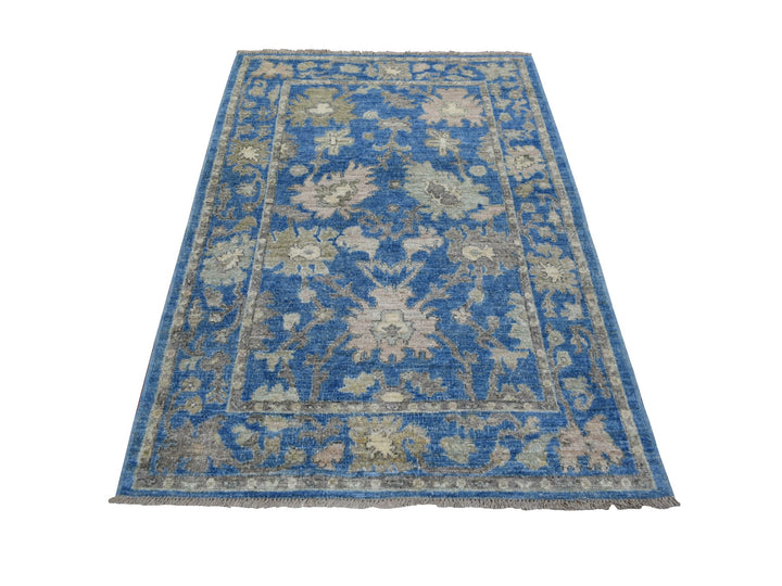 4'0" x 6'0" New Hand Knotted Blue Wool Rectangle Oriental Rug - MOA10271878