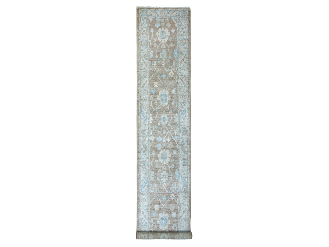 2'10" x 17'1" New Hand Knotted Brown Wool Runner Oriental Rug - MOA10271880