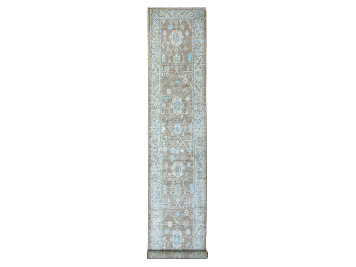 2'10" x 17'1" New Hand Knotted Brown Wool Runner Oriental Rug - MOA10271880