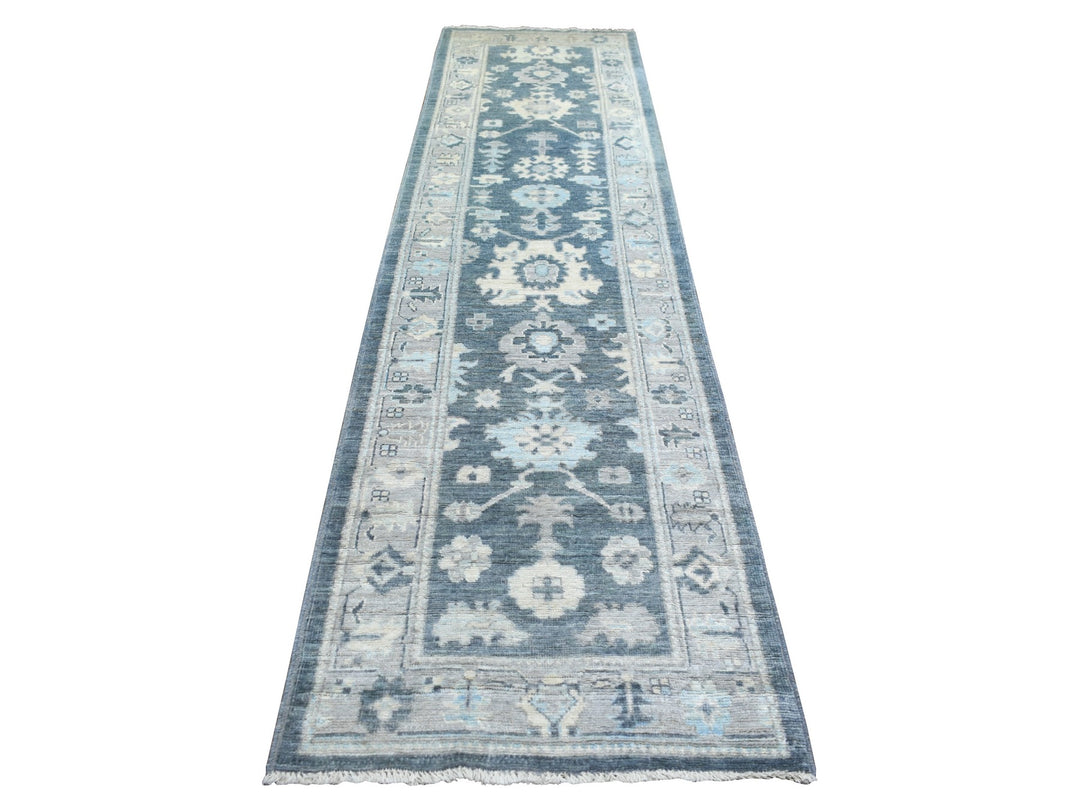 3'0" x 11'7" New Hand Knotted Grey Wool Runner Oriental Rug - MOA10271883