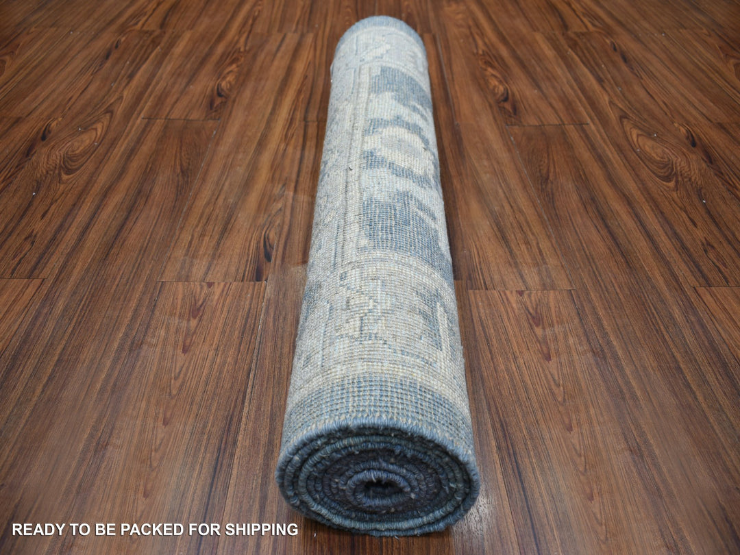 3'0" x 11'7" New Hand Knotted Grey Wool Runner Oriental Rug - MOA10271883