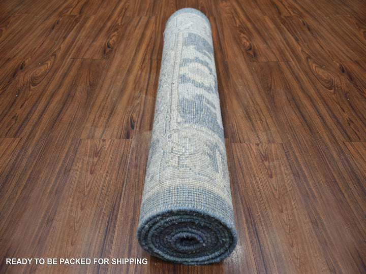 3'0" x 11'7" New Hand Knotted Grey Wool Runner Oriental Rug - MOA10271883