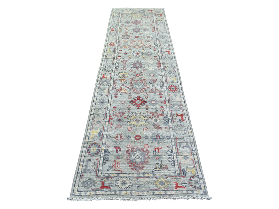 2'7" x 9'5" New Hand Knotted Grey Wool Runner Oriental Rug - MOA10271885