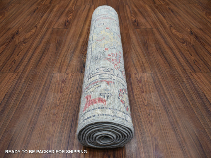 2'7" x 9'5" New Hand Knotted Grey Wool Runner Oriental Rug - MOA10271885