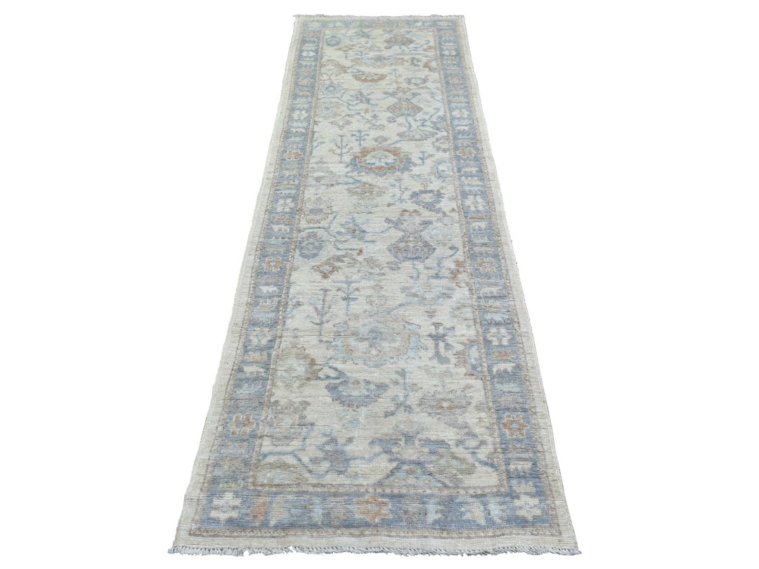 2'10" x 9'5" New Hand Knotted Ivory Wool Runner Oriental Rug - MOA10271891