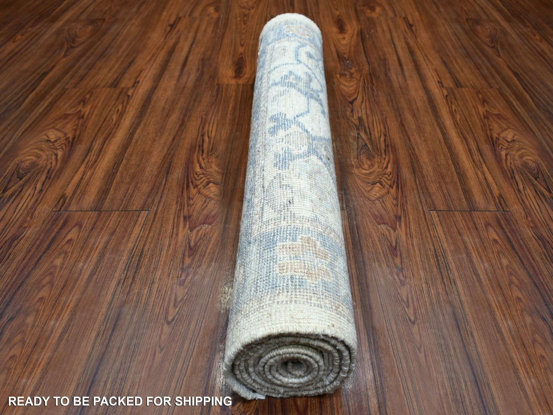 2'10" x 9'5" New Hand Knotted Ivory Wool Runner Oriental Rug - MOA10271891