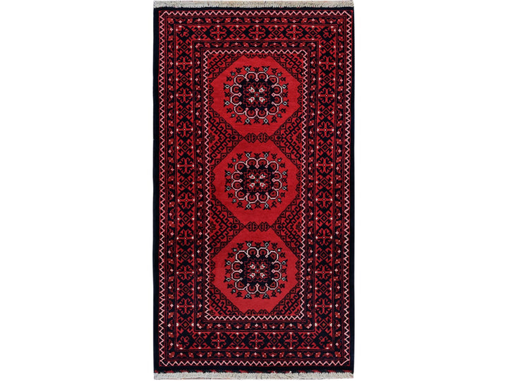 2'2" x 3'10" New Hand Knotted Red Wool Rectangle Oriental Rug - MOA102718