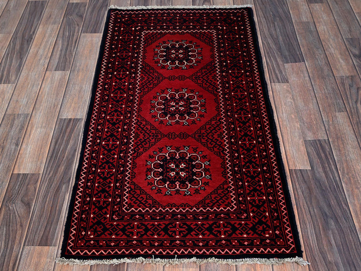 2'2" x 3'10" New Hand Knotted Red Wool Rectangle Oriental Rug - MOA102718