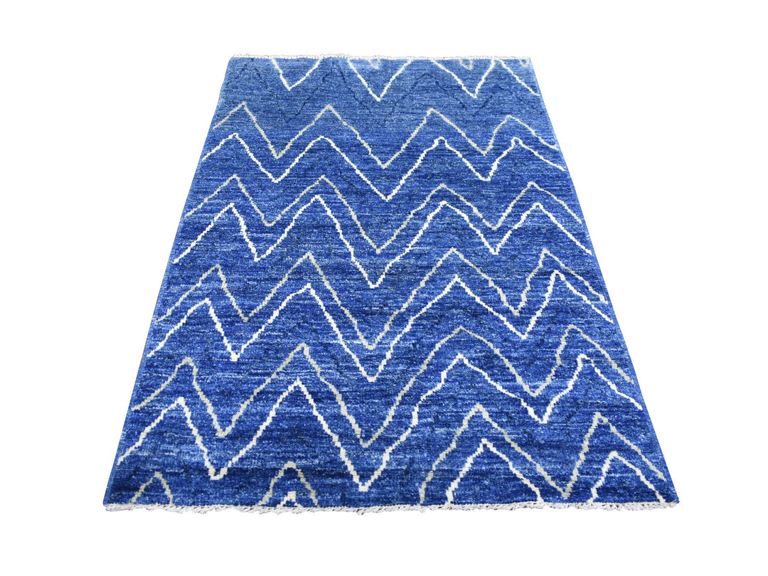 3'10" x 5'9" New Hand Knotted Blue Wool Rectangle Oriental Rug - MOA10271910