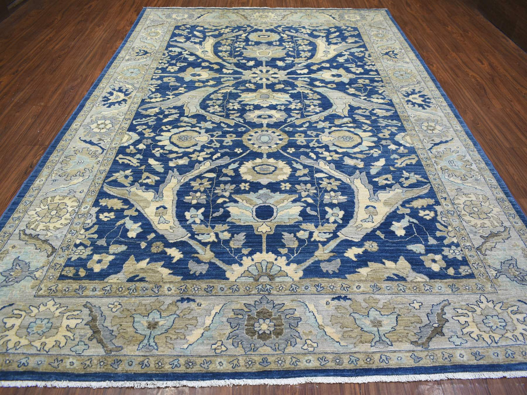 8'10" x 12'4" New Hand Knotted Blue Wool Rectangle Oriental Rug - MOA10271940
